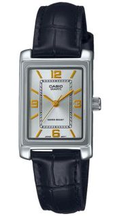 Casio rektangulært dameur med sort læderrem | LTP-1234PL-7A2EF