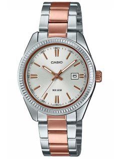Rose guldtonet dameur fra Casio med sølv urskive og stålrem | LTP-1302PRG-7AVEF