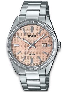 Casio herreur med laksesfarvet urskive og sølvfarvet stål urkasse | MTP-1302PE-4AVEF