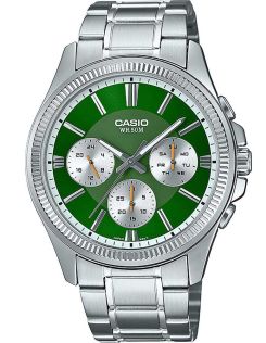 Casio herreur i rustfrit stål med grøn urskive og tredobbelte subskiver | MTP-1375PD-3AVEF
