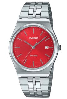 Ultraslankt Casio ur med rød urskive og stålkasse | MTP-B145D-4A2VEF