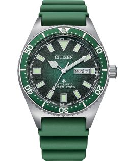 Citizen Promaster automatisk dykkerur med grøn skive og gummirem | NY0121-09X