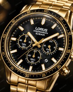Guldfarvet sort herrechronograf 43mm