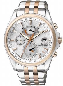Citizen elegant dameur med Eco-Drive og radiostyret verdenstid i to-farvet stål | FC0014-54A