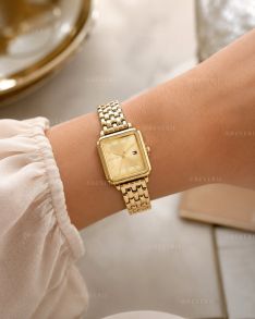 Tommy Hilfiger guldfarvet rektangulært dameur 24mm