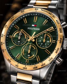 Tommy Hilfiger tofarvet herreur i stål med grøn urskive 42mm