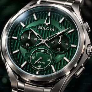 Buet Bulova herreur i stål med grøn urskive og safirglas i 44mm