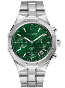Sportsligt herreur fra Bulova med chronograf og grøn urskive i rustfrit stål - Classic Collection | 96B409