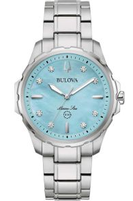Elegant dameur fra Bulova med diamanter og blå perlemorskive i rustfrit stål - Marine Star Collection | 96P248