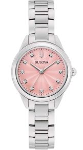 Elegant dameur fra Bulova med lyserød urskive og 11 diamanter i rustfrit stål - Sutton Collection | 96P249