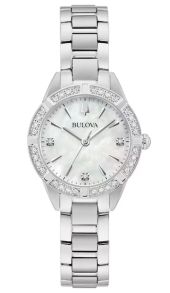 Elegant dameur fra Bulova med perlemorskive og 19 diamanter i rustfrit stål - Sutton Collection | 96R253