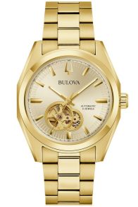 Elegant automatisk herreur fra Bulova med åben urskive og guldtonet finish - Surveyor Collection | 97A182