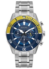 Bulova sports chronograph herre ur med blå urskive og gul dykkerring | 98A245