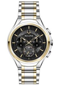 Bulova CURV chronograph herre ur med sort urskive og tofarvet stållænke | 98A301