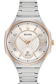 Bulova CURV dameur med sølvfarvet urskive, diamanter og tofarvet urkasse | 98P182