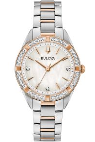 Bulova Sutton dameur med perlemor skive, diamanter og tofarvet stållænke | 98R281
