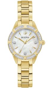 Elegant dameur fra Bulova med perlemorskive og 19 diamanter i guldtonet stål - Sutton Collection | 98R297
