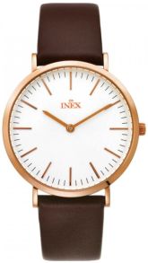 Stilrent rosegoldfarvet dameur med brun læderrem Inex Rose Leather + 2 Nato Straps A69463D4I