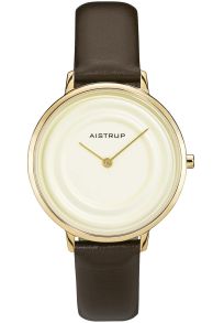 Elegant dameur med vandring effekt og gylden finish fra Aistrup Raindrop serien med brun læderrem | AIW7724