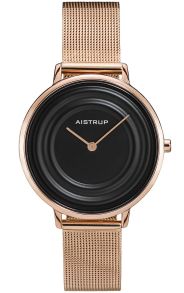 Moderne dameur med sort vandringe effekt og mesh rem i rosé finish fra Aistrup Raindrop kollektionen | AIW7705