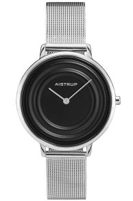 Moderne dameur med sort vandringe effekt og mesh rem i rustfrit stål fra den eksklusive Aistrup Raindrop kollektion | AIW7709