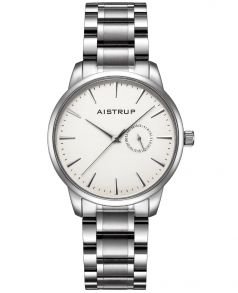 Elegant herreur med hvid urskive, datovisning og rustfri stållænke i minimalistisk design | Aistrup Rounded Elegance AIW8201