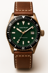 Aistrup AIW8503 Brass Classic Sapphire herreur med grøn urskive og læderrem | AIW8503