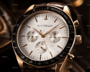 Aistrup AIW8702 Classic Sapphire Chronograph herreur med hvid urskive og brun læderrem | AIW8702