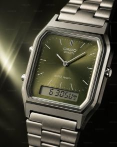 Casio vintage analog-digitalur med grøn urskive 30mm