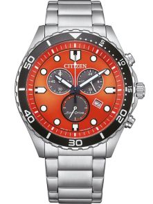 Citizen Eco-Drive kronograf i stål med H500 urværk og orange urskive | AT2560-84X
