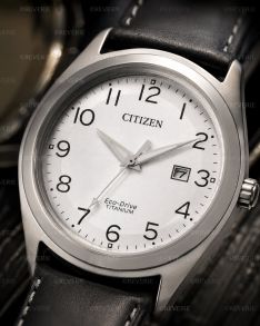 Citizen Eco-Drive herreur i titanium med sort læderrem 41mm