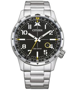 Citizen Eco-Drive herreur i stål med kompas | Pilot design med arabertal og 100m vandtæthed | BM7550-87E