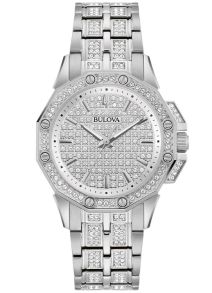 Bulova Octava Crystal dameur med krystalbesat urskive og stållænke | 96L305