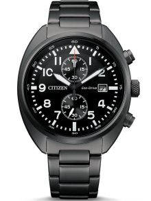 Citizen Eco-drive kronograf i grå IP-stål | Sort militær design med kronograf og 7 måneders gangreserve | CA7047-86E