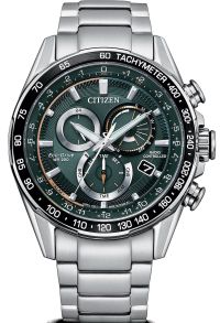 Citizen Eco-Drive radio-styret herreur med grøn urskive | Kronograf og tachymeter | CB5914-89X