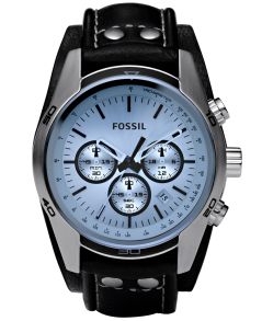 Fossil Grant CH2564 herreur med blåt glas og læderrem