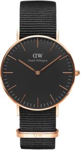 DW dameur med sort stofrem - Daniel Wellington Classic Black Cornwall Rosegoldfarvet 36mm DW00100150