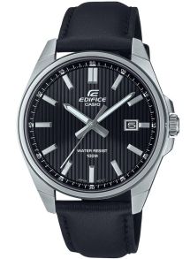 Casio Edifice ur med sort urskive og robust læderrem | EFV-150L-1AVUEF