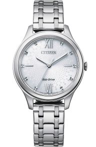 Citizen elegant dameur med Eco-Drive og mønstret urskive i rustfrit stål | EM0500-73A