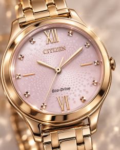 Rosagyldent Citizen dameur med lyserød urskive og solenergi i 32mm