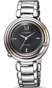 Citizen L Collection dameur med ægte diamant | Slankt Eco-drive ur med sort urskive og seks måneders gangreserve | EM0658-87E
