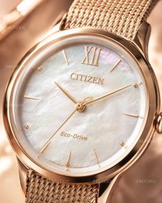 Citizen rosaguldfarvet solcelledrevet dameur med perlemorsurskive og meshrem 36mm