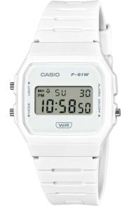Klassisk Casio F-91W digitalur i hvid med bio-baseret rem | F-91WB-7AEF