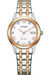 Citizen Eco-Drive dameur i tofarvet stål med krystal indeks og solcelle-teknologi | FE1246-85A