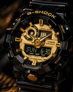 Sort og guldfarvet Casio G-Shock Ana-Digi med robust design 53mm