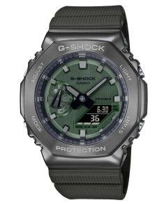 G-SHOCK ottekantet metalramme ur med grønne detaljer | GM-2100B-3AER