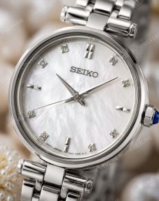 Seiko dameur med 8 diamanter, safirglas og perlemorsurskive 29mm