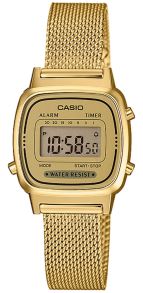 Casio vintage digitalur i guldfarve med elegant mesh-rem | LA670WEMY-9EF