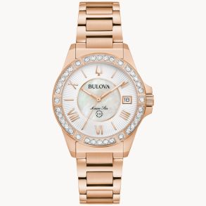 Bulova Marine Star dameur med perlemor skive, diamanter og rosegylden finish | 98R295