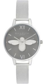 Olivia Burton All Grey dameur - Olivia Burton 3D Bee Demi Grey Dial Sølvfarvet Mesh OB16AM159